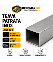 Teava patrata inox AISI 304, 50 x 50 x 2 mm, 6 metri